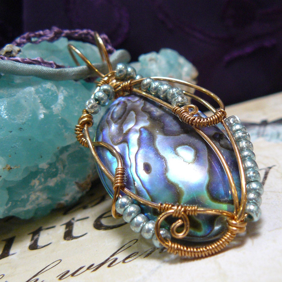 Wire Wrapped Abalone or Paua Shell Pendant