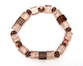 Copper Bracelet, Bronze Bracelet, Chunky, Beaded, Peach, Brown, Glass Bead Bracelet, Glass Natural Jewelry, Stretchy Bracelet, Handmade