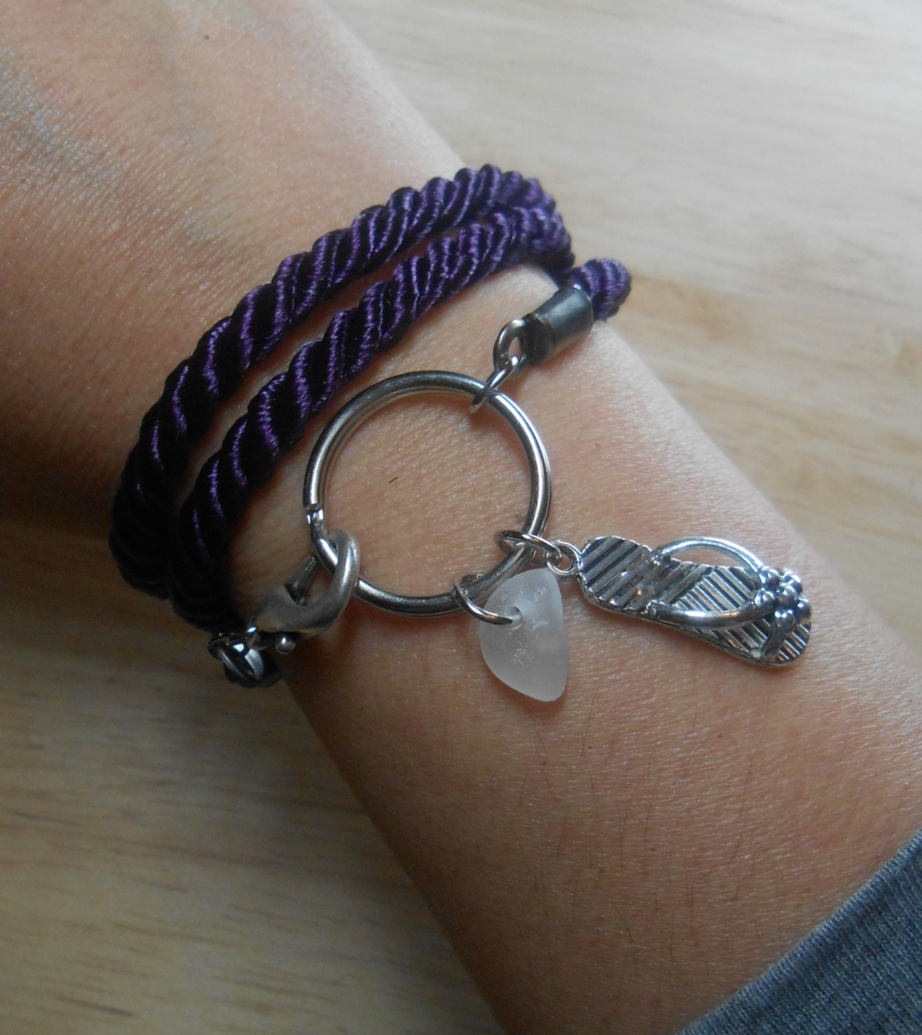 RESERVED Sea Glass Jewelry - Sea Glass Nautical Wrap Bracelet / Necklace / Anklet  - JACOB'S LADDER