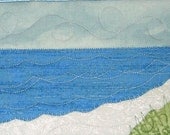 Beach Quilted Fabric Postcard, Frameable Art, 5" by 7"