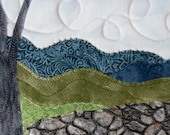 Handmade Quilted Fabric Postcard, Mountain Landscape with Rock Wall