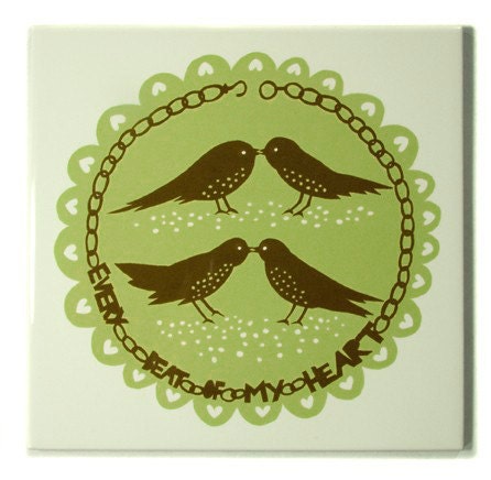 Every Beat of My Heart ceramic tile (Green)