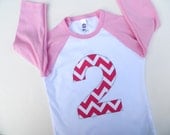 Fuchsia and White Chevron 1 Baseball Raglan Big Number Boys Birthday T Shirt first birthday 1st