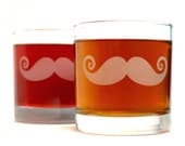 Mustache Lowball Glass - 1 sandblasted rocks glass for cocktails or scotch whiskey