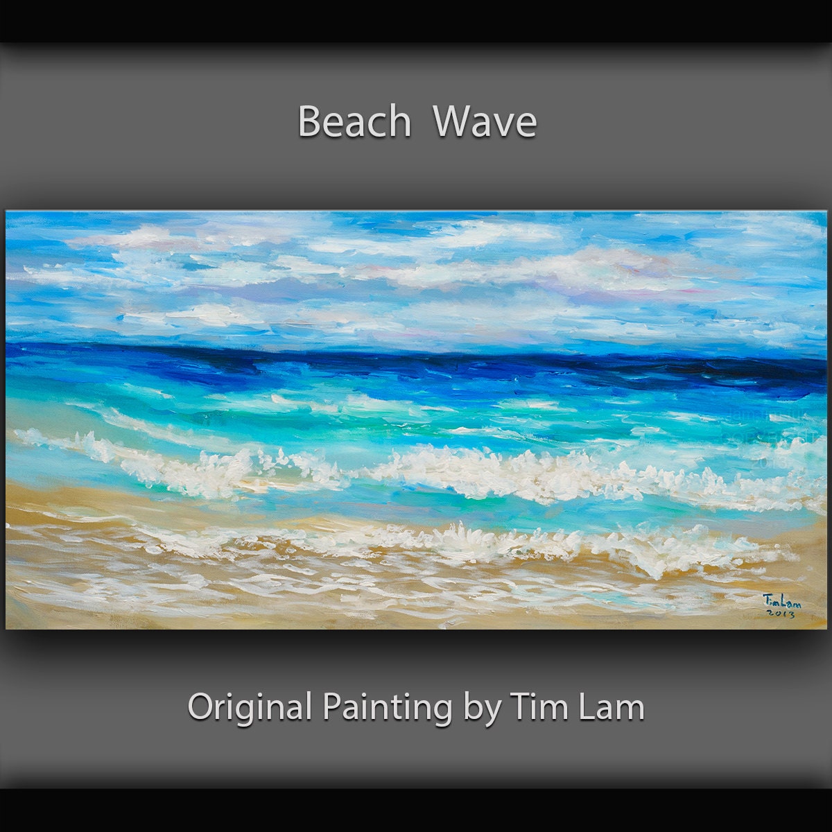 Art Beach painting Original modern landscape painting bright blue abstract painting large fine art Rolling Wave 48 X 24