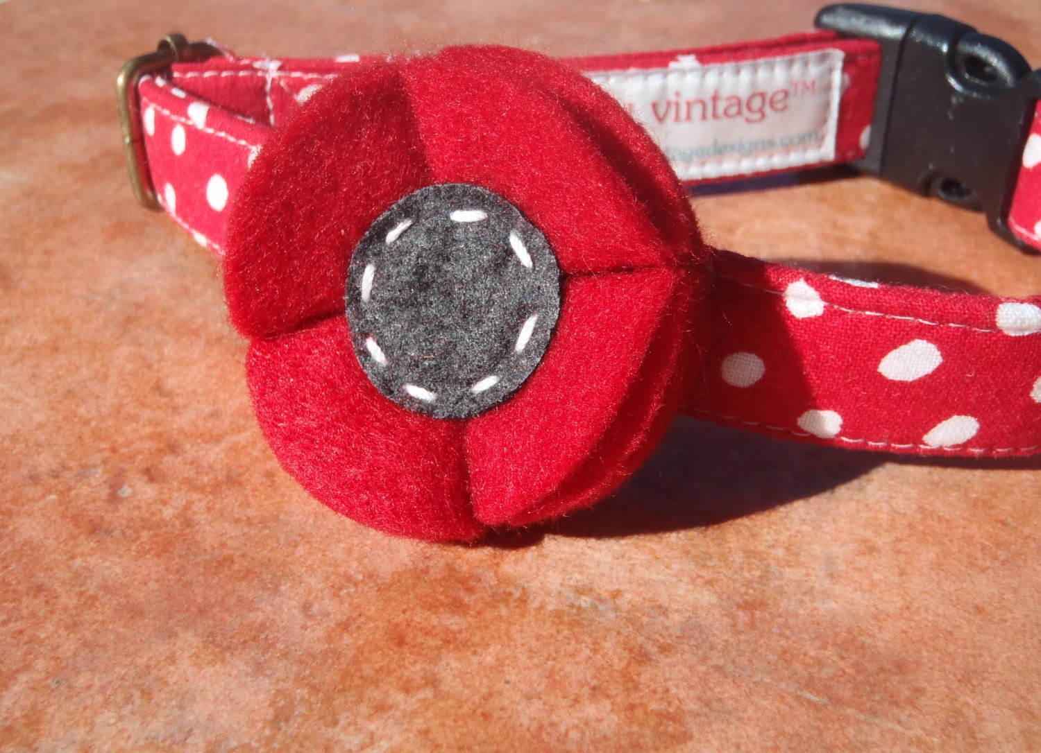 Dog Collar Flower Add On - Red and Navy Blue Poppy Nautical Felt Flower