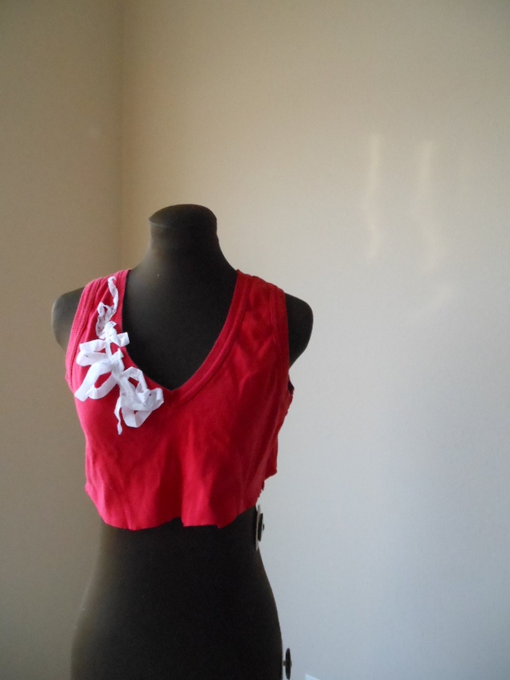 Bohemian Red Beach Crop Shirt Wispy Short TShirt Boho Cotton Tank Fairy Summer Romantic Summer Fashion