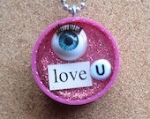 EYE LOVE U - Upcycled bottle cap pendant
