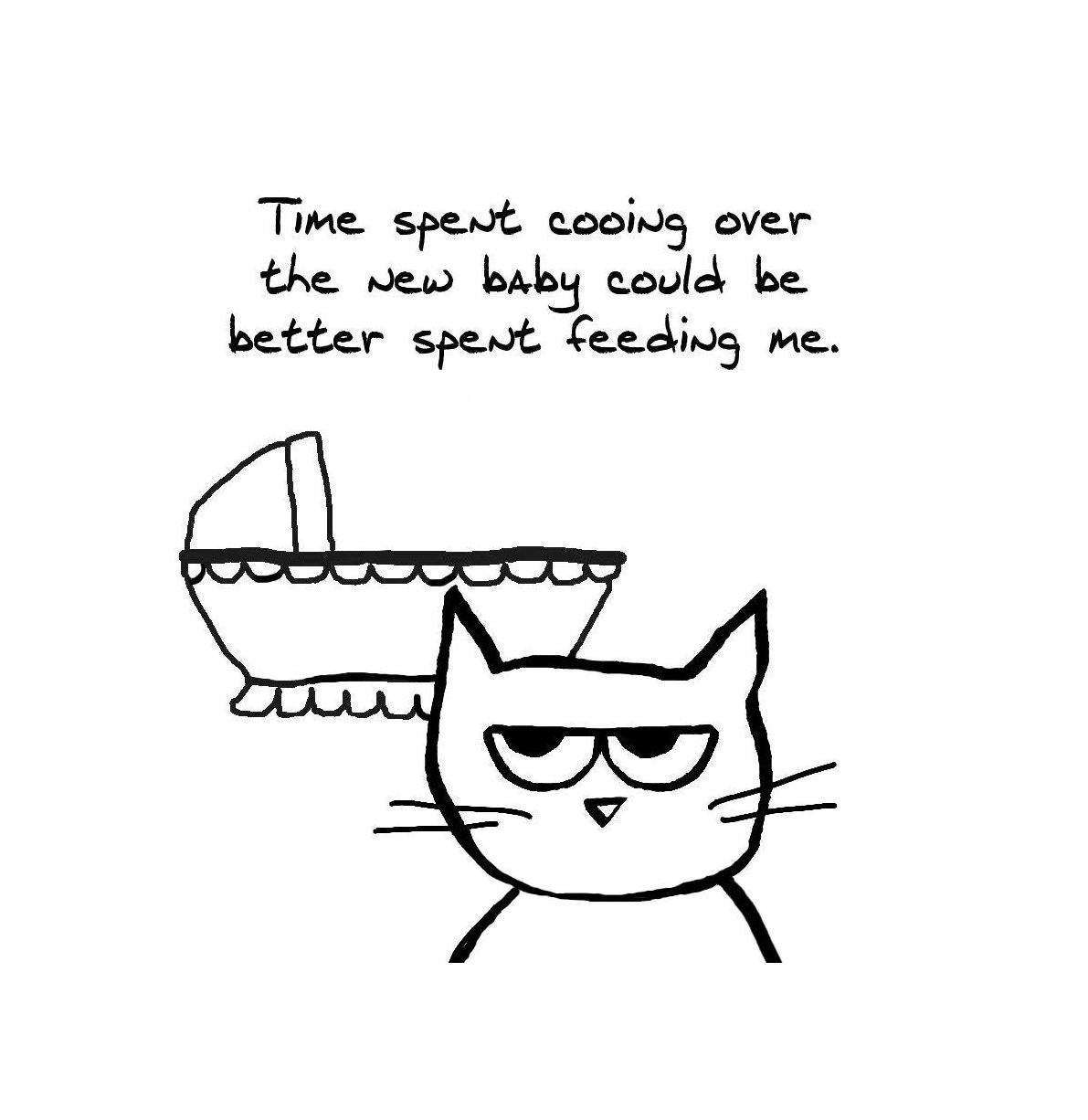 Angry Cat and the New Baby - Single Note Card for Cat Lovers and New Parents