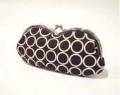 Mother's Day Gift Sunglass Eyeglass Case Women Modern Clasp Kisslock Frame Pouch Circles on Brown