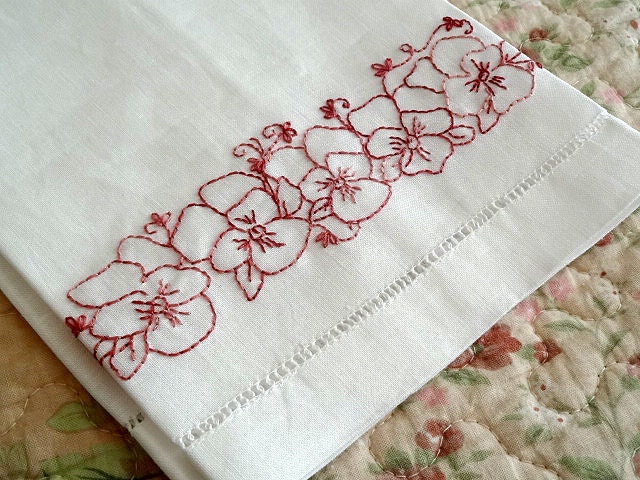 Tea Towel Hand Embroidery Kit Pansy Flowers