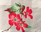 Vintage Wilendur Tablecloth Red Rose on Grey & White Grid