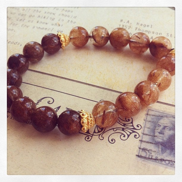 Gemstone Stack Bracelet - Rutilated Quartz Power Bracelet in Gold Vermeil - Friendship bracelet, gemstone stack bracelet, stretchy, layers