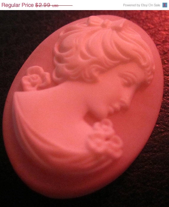 ON SALE Set of 4 Pink White Victorian Woman Cameos Jewelry Design