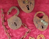 ON SALE Antique Steampunk Lot of Iron Padlocks and Keyplates