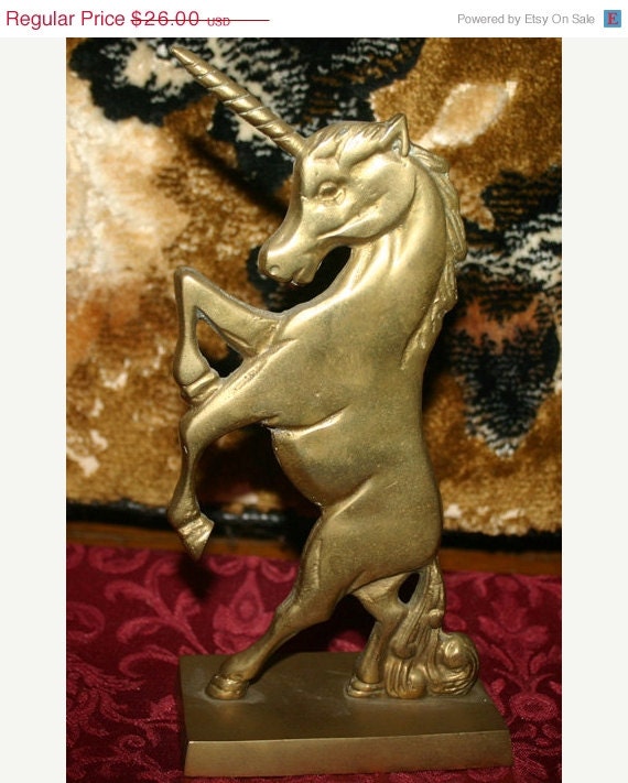 ON SALE Vintage Gothic Heavy Large Solid Brass Unicorn Statue
