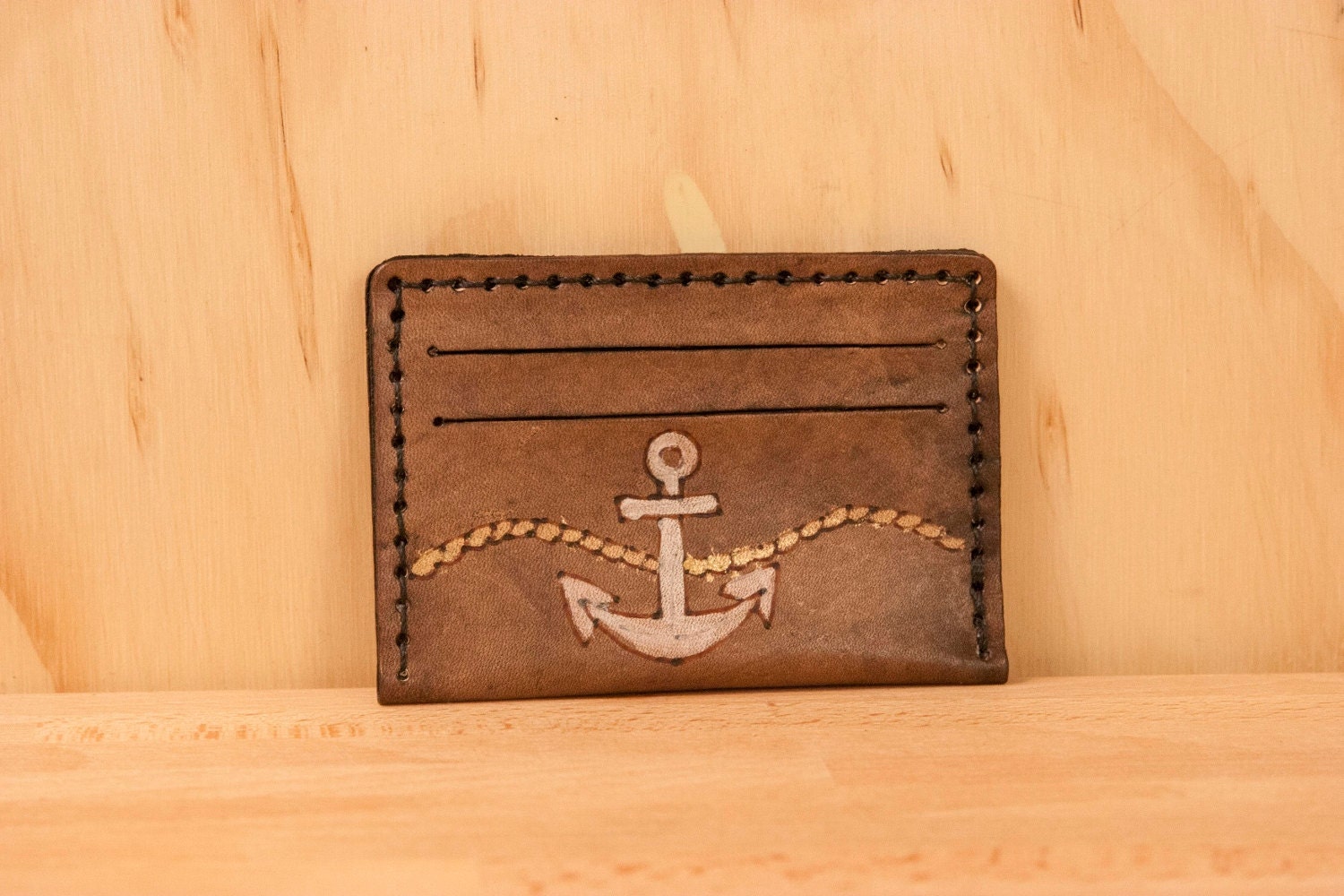 Sailor ID Wallet - Leather wallet with anchor in white, gold and antique black