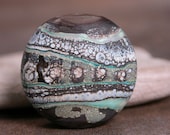 Etched Lampwork Glass Spree Lentil Focal Bead Chocolate Brown Copper Green Ivory Divine Spark Designs SRA LETeam