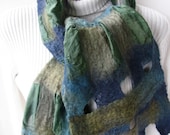Nuno Felted Scarf Heathered Lattice in Greens and blues-womens scarves-mens scarves-unisex-hand dyed silk scarf wool scarf