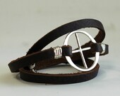 Leather Wrap Bracelet to celebrate Earth Day - Mens Leather Wrap - EcoFriendly Recycled Sterling Silver - Planetary Symbol Earth -