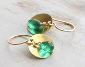 S o l e i l - hammered disc earrings with teal quartz briolettes & 14k gold fill