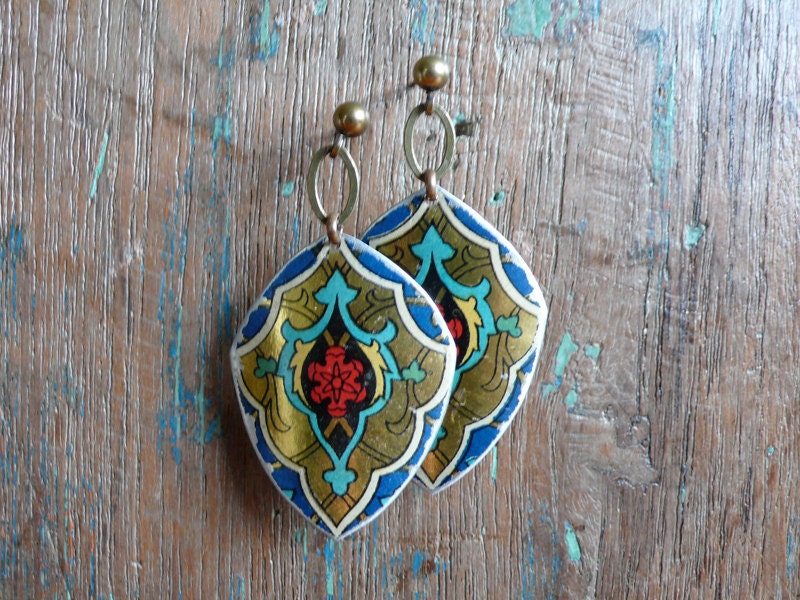 shield - tin and brass earrings