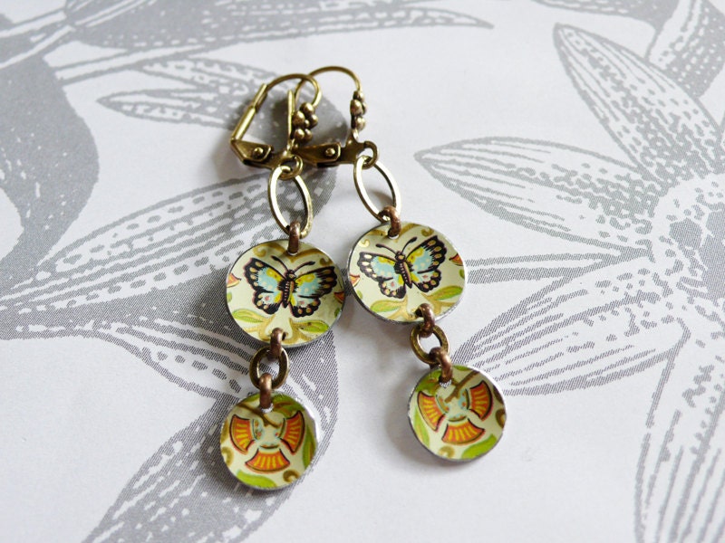 butterfly - tin and brass earrings