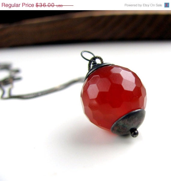 20% off sale Orange red carnelian necklace oxidized sterling silver everyday necklace Gifts for her under 50