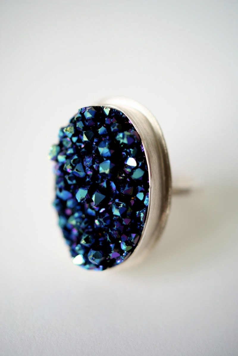 Cosmic Blue and Purple Druzy ring -- One of a Kind
