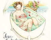 Watercolor painting, Love your body, Inspirational art quotes, bathroom art, bathroom artwork, self esteem quote, Art print, 8x10