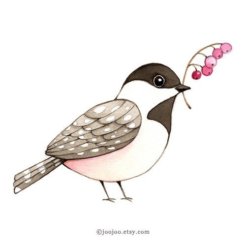 Watercolor painting, Bird art, Bird painting, painting of birds, Bird artwork, Bird print, Bird art print, Bird wall art, Chickadee, 5x7