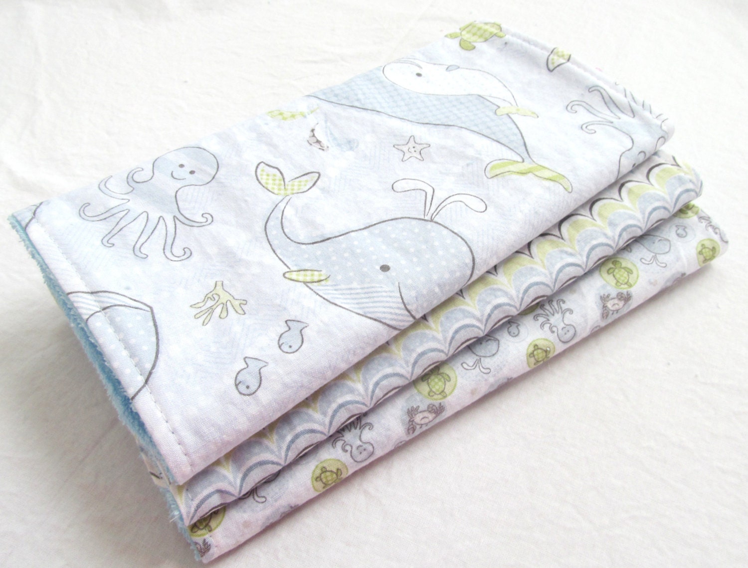 Baby Boy or Baby Girl Burp Cloth Gift Set - Under the Sea - Ocean Babies - Neutral Burp Pad Gift Set