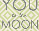Boy Nursery Print, Love you to the moon, Boy Nursery Home Decor, Nursery Art, 5x8 art print on wood by Jennifer McCully