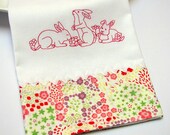 Garden Bunny Rabbits Embroidered Kitchen Towel
