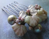 Grapevine Haircomb Pink Sage Freshwater Pearls Pink Quartz Wire Wrapped