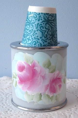 DIXIE CUP Dispenser Handpainted Cottage Pink Roses ECS schteam sct SVFTeam