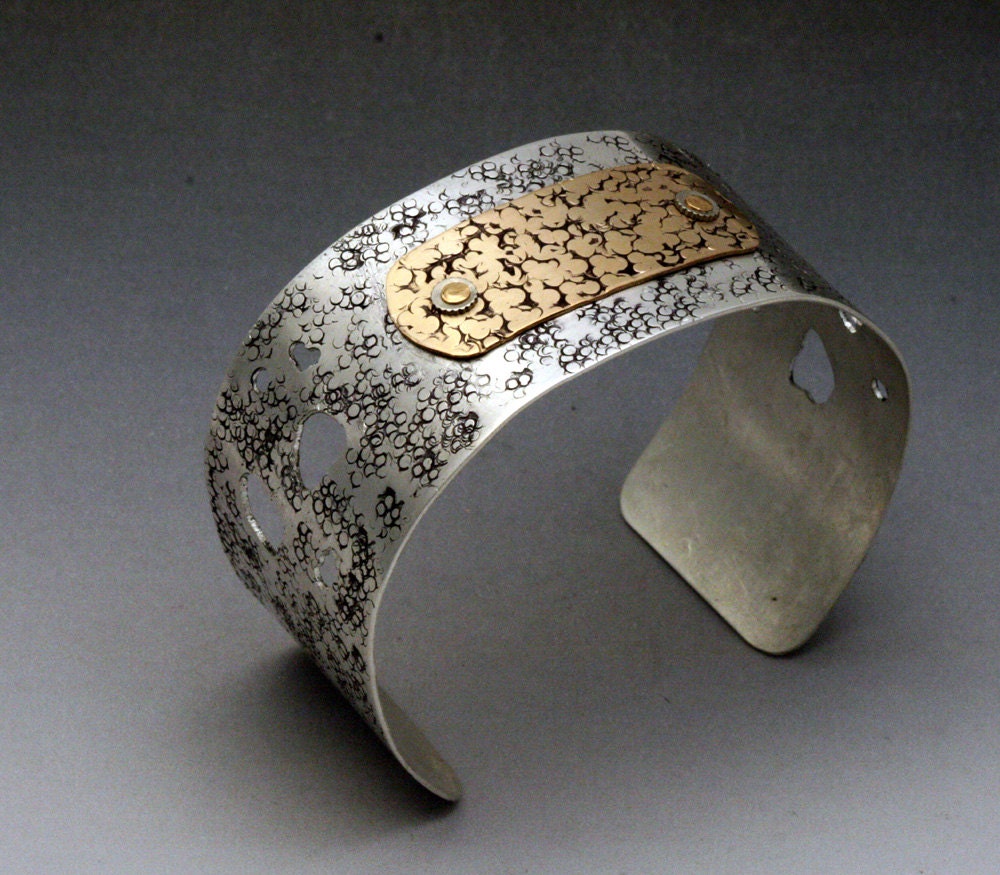 Sterling and Gold Pebbles Cuff Bracelet