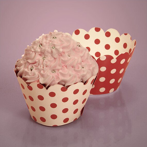 Red White Polka Dot Paper Cupcake Wrappers Set of 12 Il_570xn