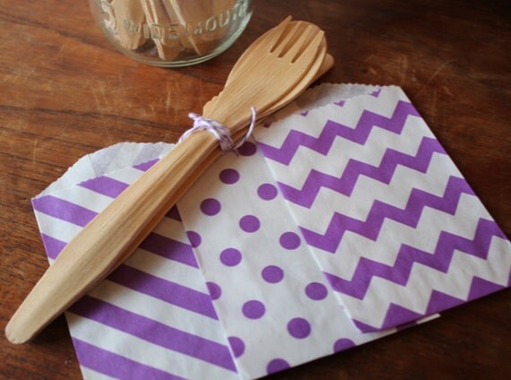 Purple Paper Bags -- Party Favor, Goody, Gift -- set of 12 -- dots, stripes, chevron Il_570xn