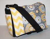 MESSENGER BAG Laptop Bag Diaper Bag Book Tote Purse  Bag   yellow Chevron Grey