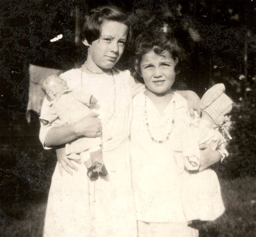 vintage photo Best Friends Little Girls w SPecial Dolls Necklaces