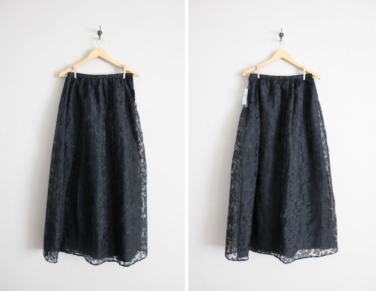 black rose skirt / sheer black maxi skirt