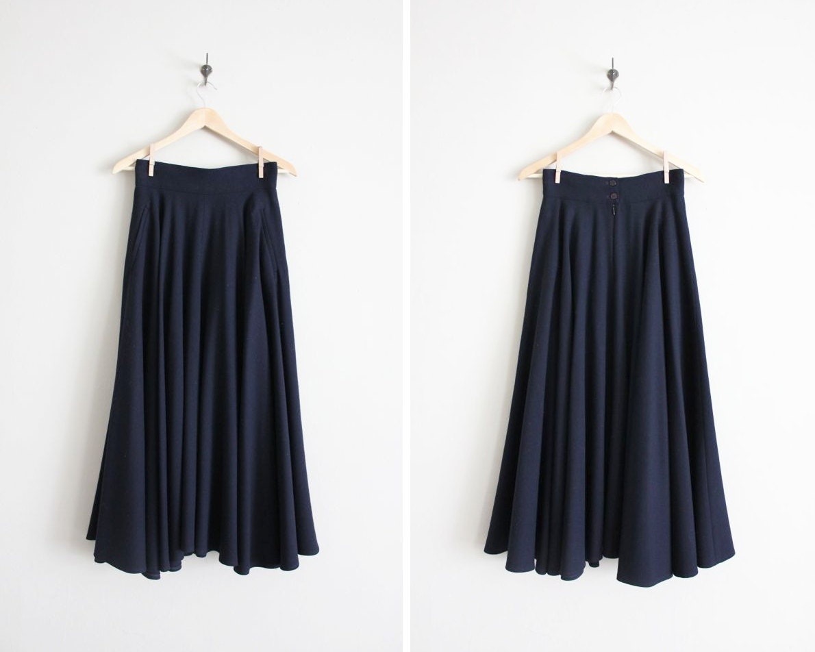 long wool skirt / wool maxi skirt / navy wool skirt