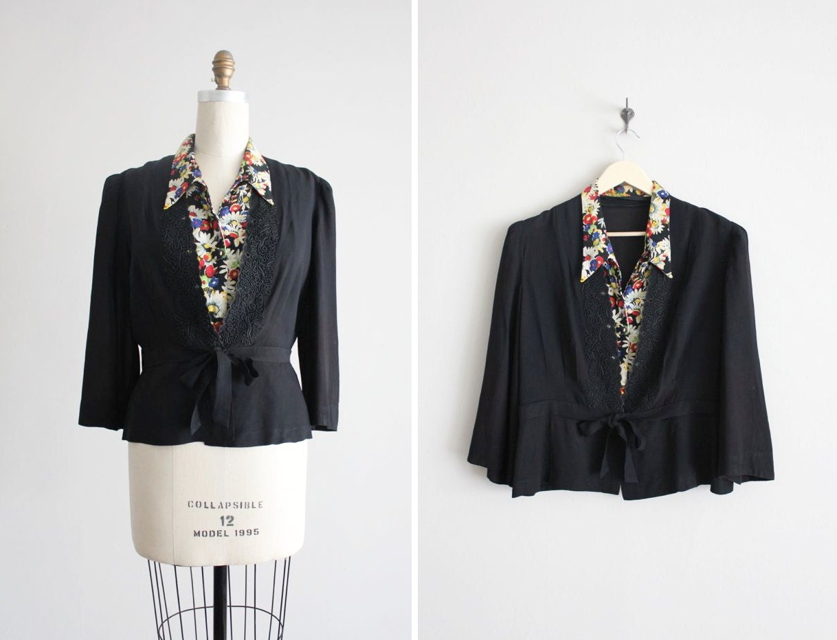 1940s tie blouse / vintage 40s blouse / large 40s blouse