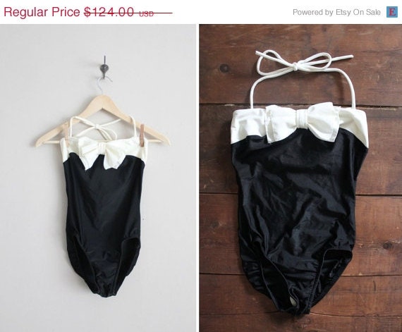 SALE 25% OFF black bow swimsuit / vintage Oscar de la Renta swimsuit