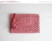 SALE 25% OFF ribbon clutch / pink tassel purse / oversized clutch