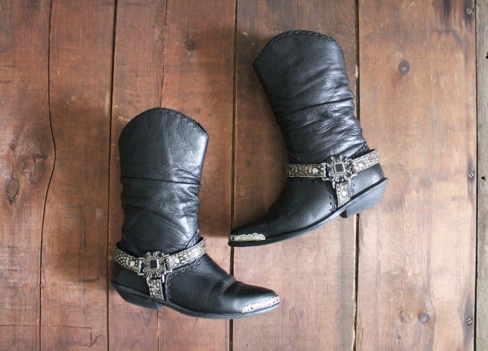 black leather boots / harness boots / boots size 6