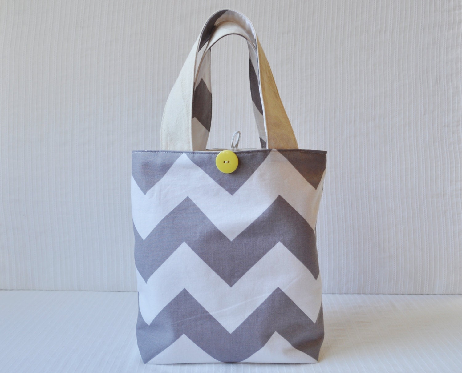 Gray Chevron Lunch Bag - Gray and White Mini Tote