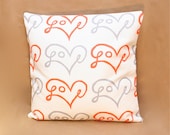 SALE Mini Love Print Pillow Cover in Orange and Grey 18X18"