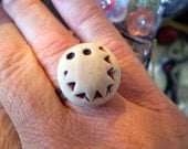 Smiley Face Mood Ring, Porcelain Clay, Adjustable, OOAK Handmade Geekery Gift